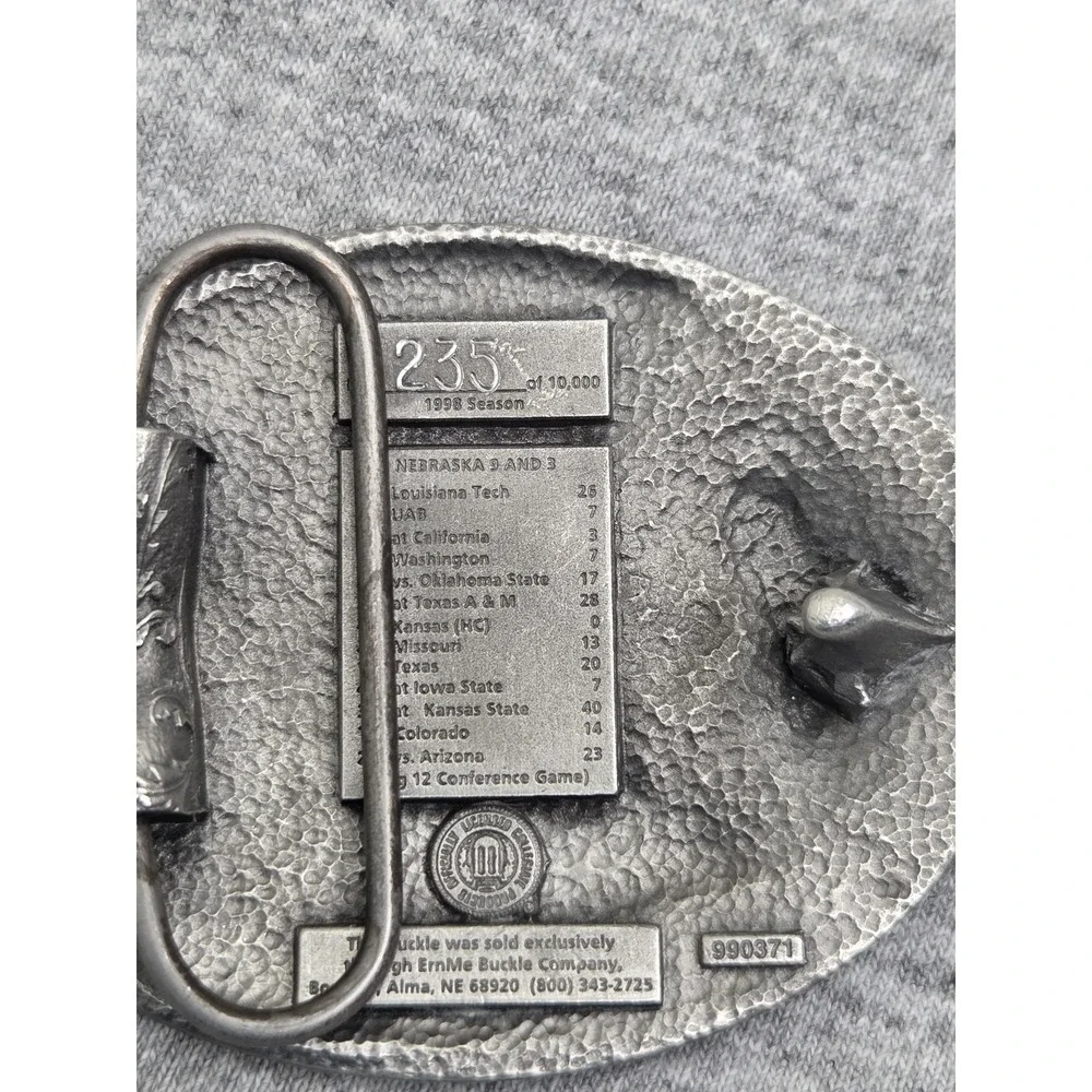 Vintage 1998 Nebraska Cornhuskers Football Solid Pewter Belt Buckle College NCAA
